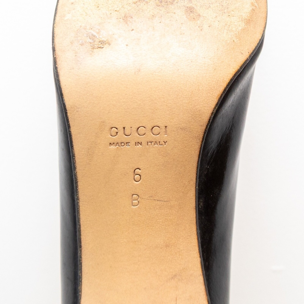 Gucci Black Leather High Heel Pumps with Horsebit Detail Black Enamel Size US6 - Picture 10 of 11